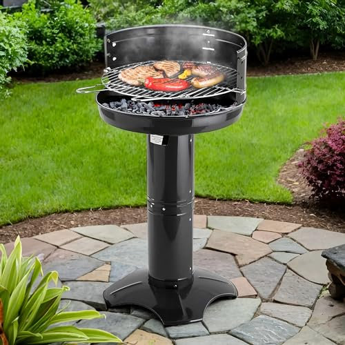 Avilia Barbecue Fornacella BBQ Carbone 50CM Nero - Grill da Balcone Perfetto per 6-8 Persone - Regolazione Facile del Fuoco - Griglia in Acciaio Cromato - Cottura Personalizzabile - 50x50x90 cm