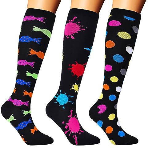 Kompressionsstrümpfe für Damen Unisex Bunte Thrombosestrümpfe Socken, Stützstrümpfe für Laufen, Sport, Flug, Reise, Radsport Socken aus Baumwolle Bunte Strümpfe Jugendliche Farbige