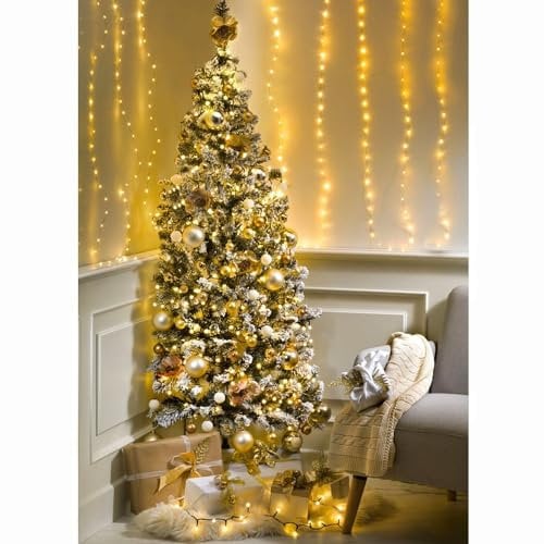Albero di natale ad angolo bianco innevato da parete slim salvaspazio cm210 finto artificiale muro stretto
