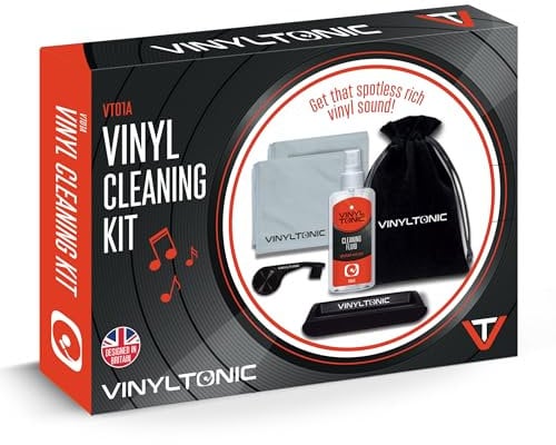 Vinyl Tonic Vinyl Record Cleaning Kit – Includes Cleaning Fluid, Velvet Brush, Microfiber Cloth, Stylus Brush & Storage Bag