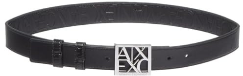 Armani Exchange Women's Essential, Over-All Lettering, Square Logo Belt, Black, 80