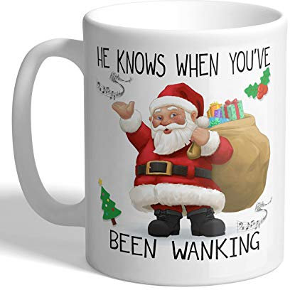 I Love Mugs - HE Knows When You've Been W*NKING - Funny Mug, Ceramic, 11fl.oz.