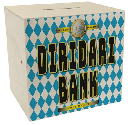 Diridari Bank Bayernflagge Spardose aus Holz mit Spruch Ohne Moos nix los EIN buntes Sparschwein für Dein Kleingeld Geburtstag Bayern Sparbüchse sparen Freunde