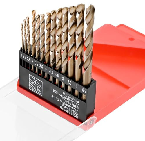 Aupoko M35 Twist Drill Bit Kit, 13pcs 1.5mm-6.5mm Cobalt Drill Bits, High Speed Steel Twist Drill for Stainless Steel, Iron, Cooper, Aluminium, Wood, Plastic (Round Shank)