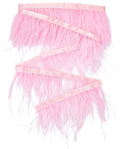 GORGECRAFT 3m Straußenfederbesatz Fransen Basteln 13cm Federn Mit Satinband Band Ornament Zubehör Für DIY Kleid Nähen Kleidung Zubehör Kostüme Dekoration Rosa
