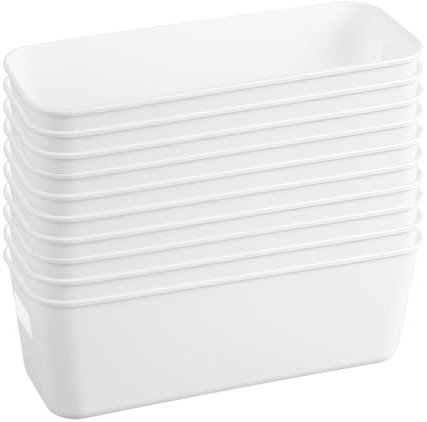 HENGBIRD 10 Pcs Plastic Storage Boxes, Stackable Storage Organiser Boxes Small Containers with Handles, Bathroom Storage Baskets, Narrow Storage Box for Kitchen Home Bathroom Drawers (10 PCS)