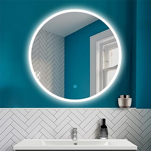 HAPAOSO LED Badspiegel mit Beleuchtung Badezimmer Rund Spiegel Wandspiegel mit Touchschalter 70X70cm Beschlagfrei CE IP44