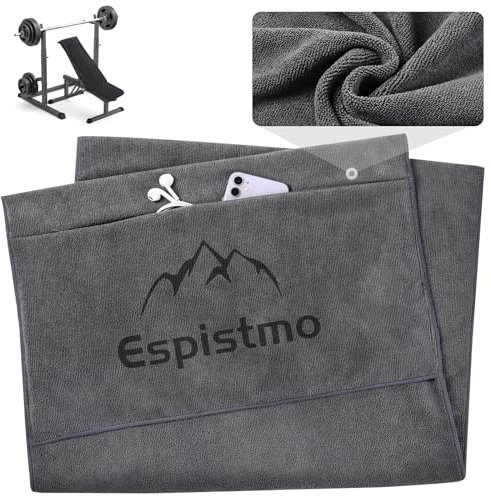 Fitness Handtuch Sporthandtuch Fitnessstudio 135x50cm rutschfest Saugstark und Weich Gym Handtuch Towel mit Fixierung und Reißverschluss Tasche I Mikrofaser Sport Yoga Handtuch für Herren Damen