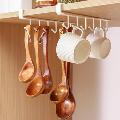 3 Stück Tassenhalter Regal Weiß, Tassenhalter unter Dem Schrank Regal, Haken für Tassen Aufhängen Ohne Bohren, Tassen Aufhängung unter Regal Metall für Tassen, Küchenutensilie, Weingläser (Weiß)