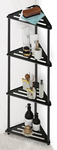 XEENEW Eck-Duschregal, 4 Etagen, Edelstahl, rostfreie Regale für Innendusche, Schwarz