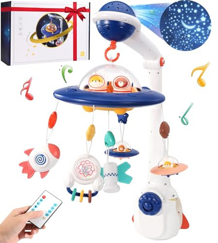 Ophy Mobile Baby, Mobile Babybett mit Fernbedienung, Baby Spieluhr mit Lichtern, Mobile Baby mit Musik, Babybett Zubehör Spielzeug, Neugeborene Baby Geschenk
