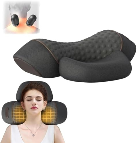 Callixe Thera Pillow,Callixe Neck Pillow,Heated Massage Neck Pillow,Cervical Massage Traction Bed Back Pillow,Adjustable Memory Foam Pillows for Relieves Neck and Shoulder Pain (Heating Black)