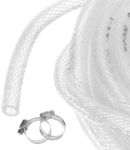 Rebower 15.2m/50ft 9.5x12.7mm Braided Clear Plastic PVC Tubing High Pressure Flexible Reinforced Vinyl Tube, [for Garden Irrigation, Water Hose, Fish Tank] - 3/8 x 1/2/with 2pcs Clamps