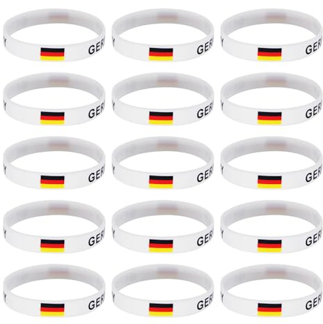 SLAXJNE 15 Stück Deutschland-Flaggen-Armbänder, Silikon-Armbänder für Dekoration und Partys