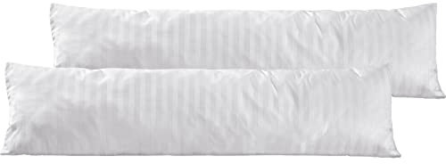 Pure Label 2er Set Mako Satin Damast Streifen Seitenschläferkissen 40x145 cm aus Baumwolle in weiß| Traumhaft weicher Kissenbezug für Seitenschläfer passend zu unserer Bettwäsche Sets