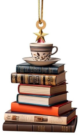 BOWTONG 2D Flache Acryl Weihnachtsbücher Ornament Weihnachtsbaum Form Bücherregal Anhänger Weihnachten Acryl Dekorationen 2024 Für CHRI