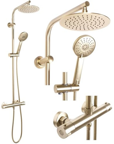 Rea Bliss brush gold colonna doccia Sistema doccia in ottone per bagno (oro spazzolato)