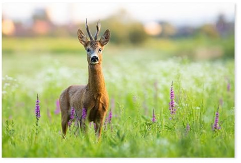 Postereck - 4090 - Rehbock: Wiese, Blumen & Abendsonne. - Wandposter Fotoposter Bild Wandbild Wanddeko deko - Poster - 4:3-61,0 cm x 45,5 cm
