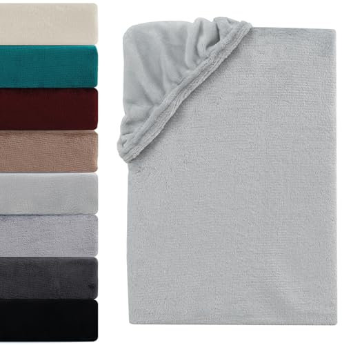 Visaggio Cashmere Touch Plüsch Spannbettlaken Premium Flauschiges Winter Nicky Teddyplüsch Spannbetttuch Bettlaken 90x200-100x200 cm Silber