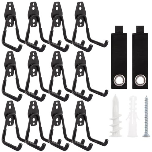 LOPYXBR 12PCS Garage Hooks Heavy Duty Wall Mount Garage Hooks Utility Steel Garages Storage Hook, Garages Hanger & Organizer for Hanging Bike, Ladder, Ropes, Power and Garden Tools