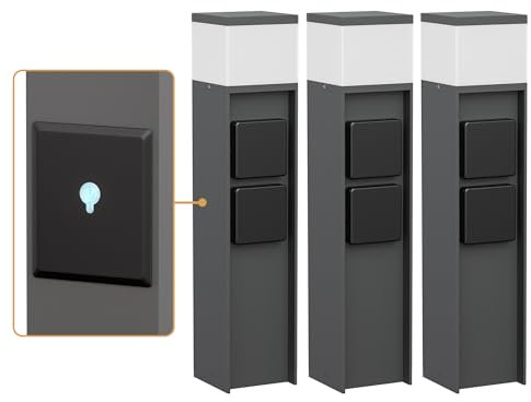 ledscom.de 3 Stück Pollerleuchte PODEL für außen, Smart Home, 39cm, anthrazit, 2 Steckdosen, inkl. G9 Leuchtmittel, 596lm, weiß