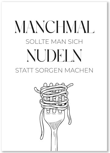 Happymotive – Küchenposter ohne Rahmen | Typografie Wandbilder Schwarz-Weiß | Hochwertiger Druck auf 300g Papier | Moderne Küchendeko DIN A4 & A3 | (Gabel Nudel, DIN A4, ohne Rahmen)