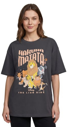 Disney The Lion King Women's Graphic Tee | Hakuna Matata Grey Classic Cartoon Top | Simba Timon Pumbaa Rafiki Zazu T-Shirt | Crew Neck Short Sleeve Pull On Casual Wear | Ladies' Movie Apparel