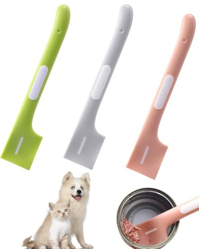 TPZORJX 3Pcs Cucharas Latas de Comida para Mascotas de Silicona, Cucharas Para Alimentos de Mascotas,con Mango Largo Mini Espátula para Alimentos enlatados de Perros y Gatos(Rosa, Verde, Gris)