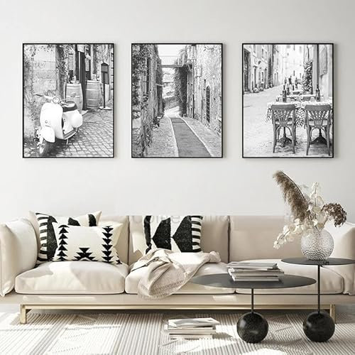 Schwarz Und Weiß Frankreich Paris Outdoor Cafe Drucke Vintage Fotografie Poster Bürgersteig Kaffee Shop Kunst Leinwand Malerei Wohnkultur 30X40Cmx3Pcs Kein Rahmen