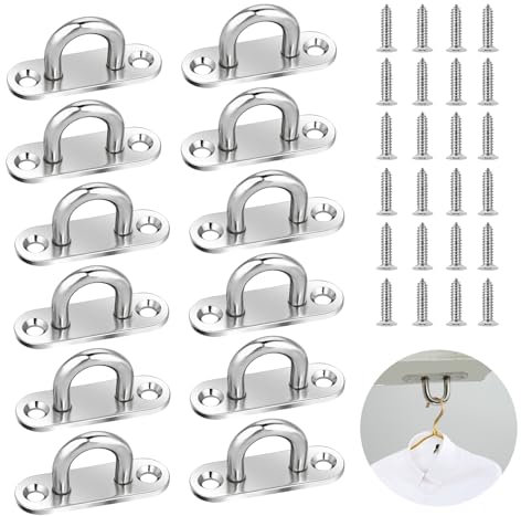 Qaum Pad Eye Plate 12 Pcs Stainless Steel Heavy Duty U-Shaped Suspension Ceiling Hook U Shape Staple Ring Hardware Hooks with 2 Holes & Screws for Wall Ceilings Hanging Marine