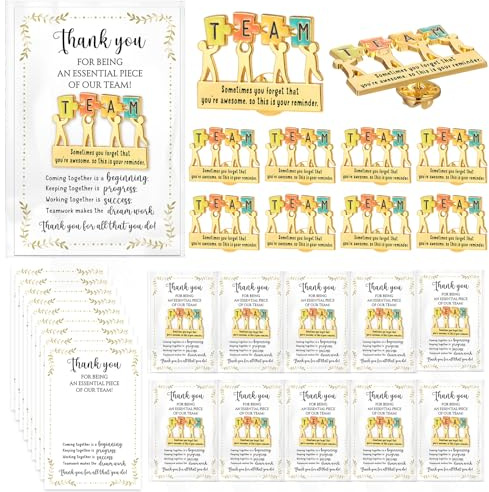 Juinte Team Gifts Bulk Employee Appreciation Gifts Puzzle Piece Lapel Pin Inspirational Lapel Pins Thank You Gift Cards for Coworker Staff