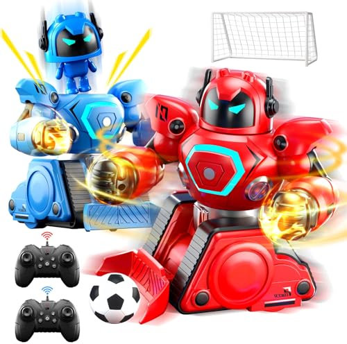 Herenear 2 Robots Kombat Boxeur Télécommandé, Jouets de Combat Robot, Voiture Télécommandés avec Poupées Ejectable, Lumières LED et Musique, Voiture de Football RC, Cadeaux pour Garçon Fille