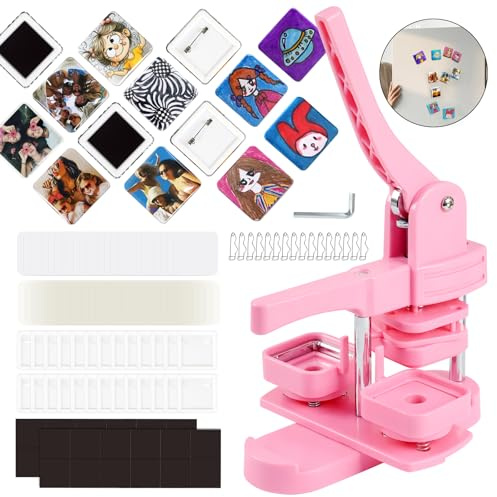 Goodcrafter Magnet Maker Machine, 2-in-1 Kühlschrankmagnet & Button Maker Maschine, 50 mm quadratische Magnete Badge Maker Maschine mit 550 freien Teilen (inklusive 50 Pins)