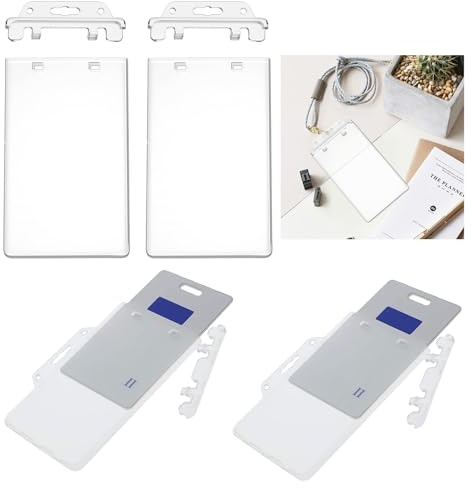 Lot de 4 porte-badges verrouillables pour carte d'identité moins fréquemment utilisées, étui vertical en plastique rigide transparent pour passeports, cartes d'accès, cartes d'identité, cartes