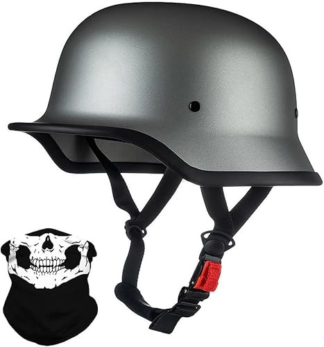 Casco da Moto in Stile Tedesco, Casco da Moto Omologato DOT/ECE con Calotta per Adulti, Uomo E Donna, Casco Vintage A Mezza Calotta per Cruiser, Scooter E Chopper I,L=58-60CM