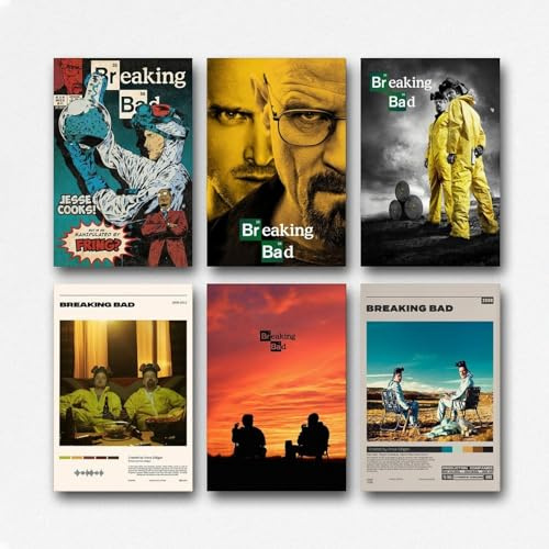zotuuie A Set Of 6 Breaking Poster Bad Movie Film Vintage Cover Posters Für Zimmer, Ästhetische Leinwand-Wandkunst, Schlafzimmer-Dekor 08x12inch(20x30cm)