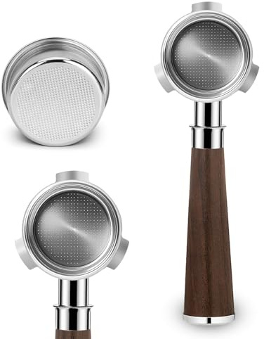 Davonpha Porte-filtre Sans Fond 54mm pour Sage Breville Barista Express, Pro, Touch, Bambino Plus, Inox 304 et Poignée en Bois de Rose, avec Panier Filtre 18g