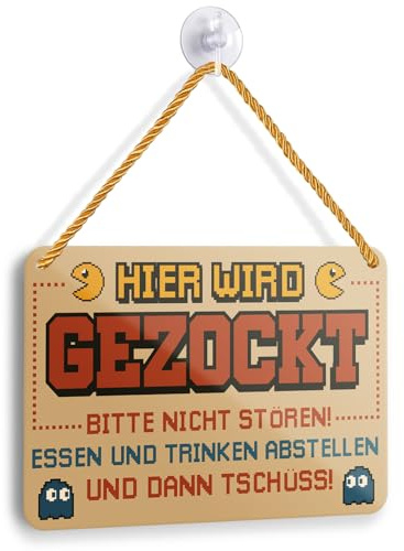 Blechschild Hier Wird Gezockt - Gaming Zimmer Deko - Zocker Zubehör - Coole Sachen für Teenager Jungs - Geschenk Geburtstagsgeschenk Weihnachtsgeschenke für Jugendliche Gamer - 18x12cm (zocken 3)