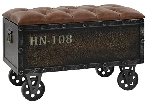 IBUQDDV Massivholz Aufbewahrungsbank mit Kunstlederbezug 80,5x41x50 cm Vintage Koffer Design Stauraum Kommode Sitzbank mit Rollen und Griffen