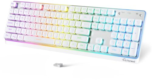 Free wolf M104 RGB Wireless Computer Keyboard with Numeric Keypad-White | Full-size 104 Keys, Ergonomic Membrane Low Profile Keys, Tri-mode 2.4G/BT/USB-C Wired, Spill-Resistant, 4000mAh for PC/Mac