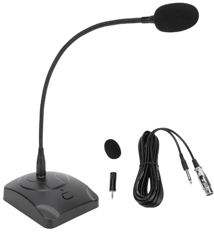 Risegun Microfono tavolo a collo di cigno cablato di microfono a condensatore vocale professionale Microfono per conferenze montato su tavolo regolabile a 360 gradi con