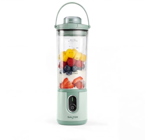 Salter ActiBoost Portable Blender, Cordless, 450 Ml Bottle, 100 W | Stainless Steel Blades, Pulse Function, 40-Second Timer, BPA-Free Bottle, Includes Blade Cover And Bottle Base, Green Finish