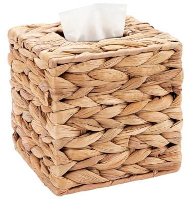 Taschentuchbox aus Wasserhyazinthe, quadratisch, 15 x 15 x 15 cm | Handgeflochten, Naturbraun, Nachfüllbar, Für Bad, Wohnzimmer, Küche und Büro