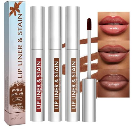 Set de 3 Delineadores de Labios Peel Off,Tinte de Labios de Larga Duración,Impermeable y Sin Transferencia,Acabado Mate Natural,Alta Pigmentación,Tonos Nude Reddish Brown Coffee Cocoa