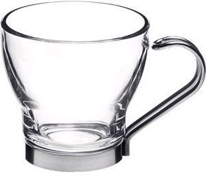 BORMIOLI ROCCO ‘Oslo’ Clear Espresso Cups Set of 6 (10cl) – Small Coffee Cup Glasses with Stainless Steel Handles – Toughened Opal Glass: Microwave & Dishwasher Safe – Luxury Italian Tableware