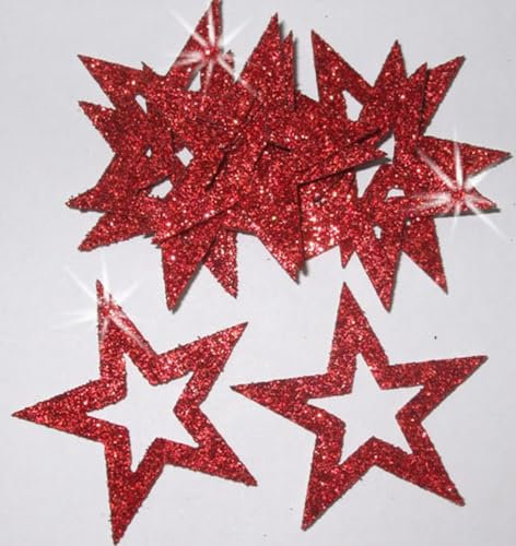 Red 24 Fabric Glitter 35mm Star Outline Iron-On