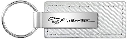 Ford Mustang Script weiß Carbon Faser Textur Leder Schlüsselanhänger