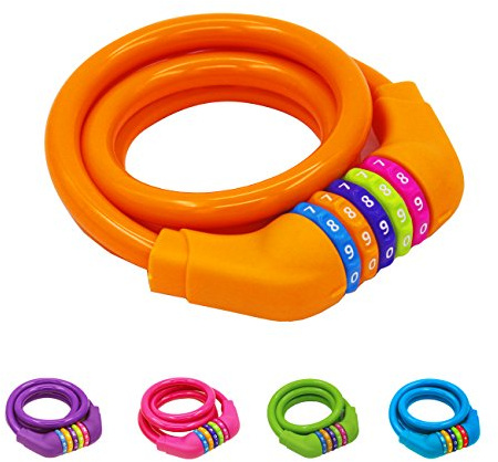 GOLDPOOL Kinder-Fahrrad-Kabel-Schloss,Bunt, Hohe Sicherheit 5 Stelliges Kabelschloss, 110 cm lang, Gelb