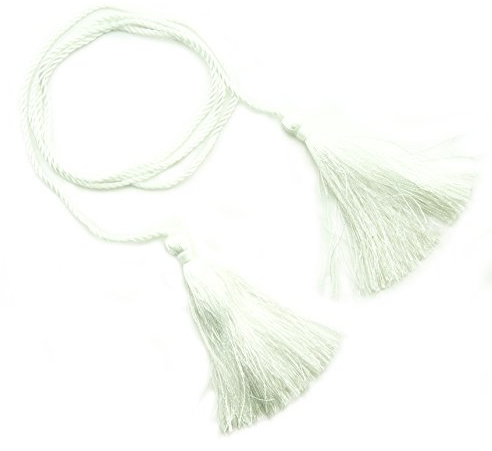 HAND® Set of 4 White Silky Polyester Double Ends Tassels with String Cord - 127cm Long