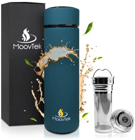 Bouteille Infuseur à thé isotherme 400 ml & fruits extra long pour Infusion sans BPA pour Travail, École, Bureau, theiere portable Randonnée et Voyage (Bleu océan)